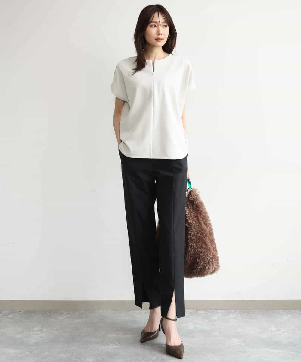FKLJD30170 MK MICHEL KLEIN(MK ミッシェルクラン) [洗える]センタースリット入りストレッチパンツ ブラック