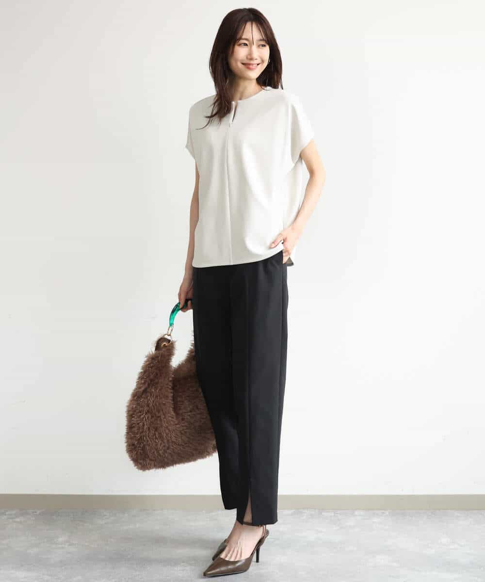 FKLJD30170 MK MICHEL KLEIN(MK ミッシェルクラン) [洗える]センタースリット入りストレッチパンツ ブラック