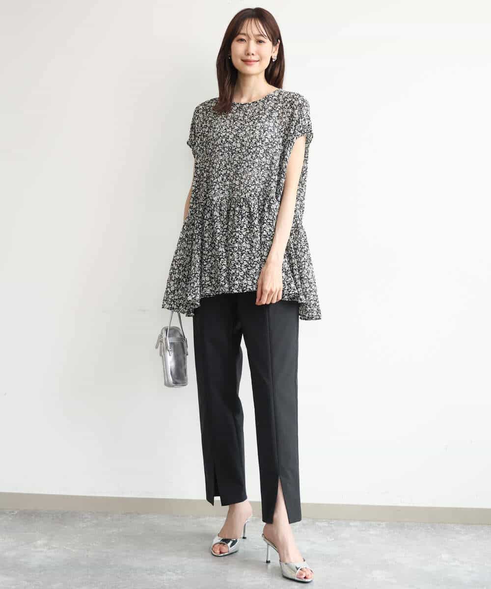 FKLJD30170 MK MICHEL KLEIN(MK ミッシェルクラン) [洗える]センタースリット入りストレッチパンツ ブラック