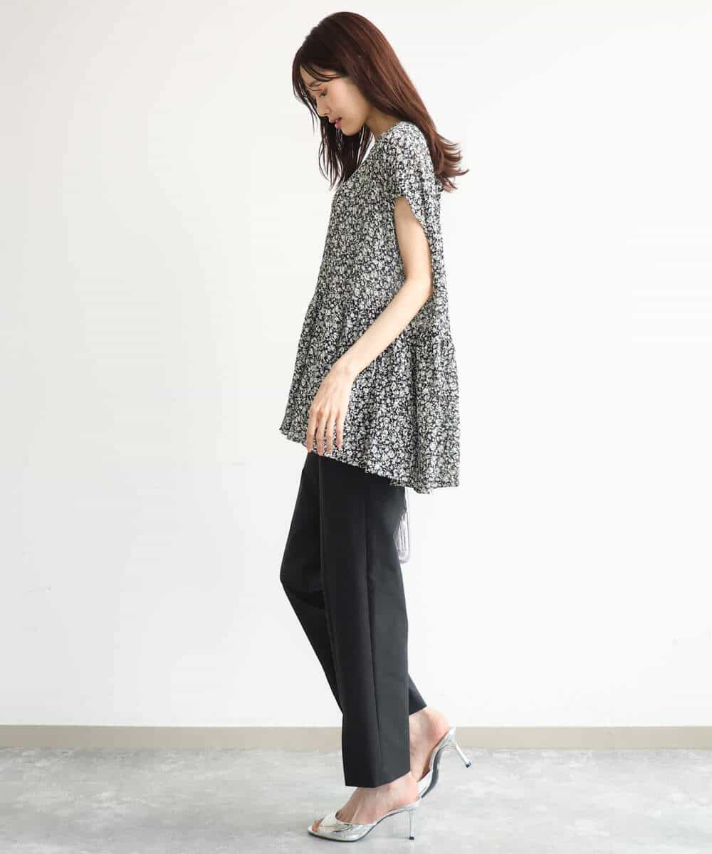 FKLJD30170 MK MICHEL KLEIN(MK ミッシェルクラン) [洗える]センタースリット入りストレッチパンツ ブラック