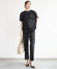 FKLJD30170 MK MICHEL KLEIN(MK ミッシェルクラン) [洗える]センタースリット入りストレッチパンツ ブラック