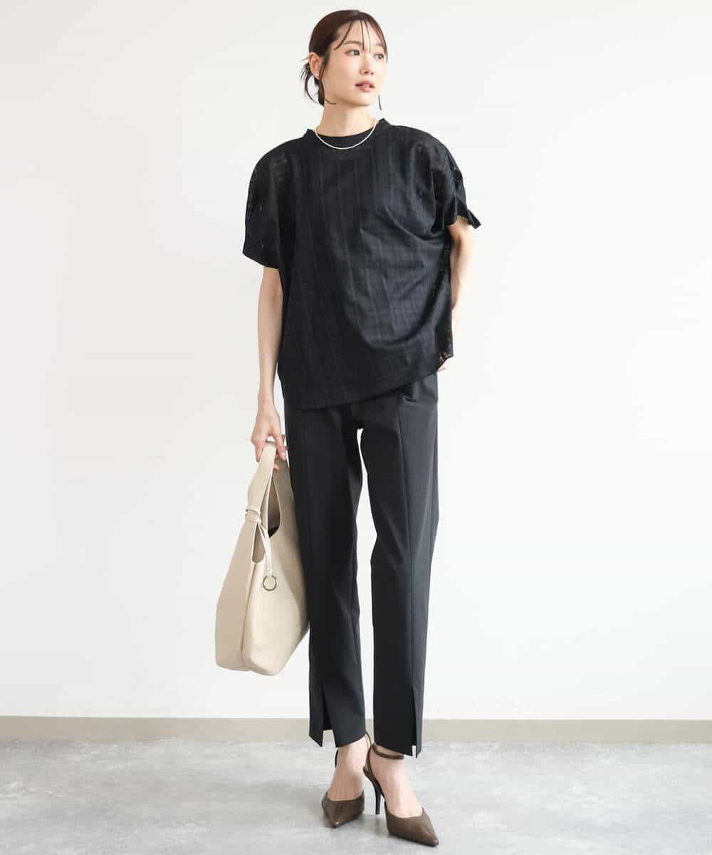 FKLJD30170 MK MICHEL KLEIN(MK ミッシェルクラン) [洗える]センタースリット入りストレッチパンツ ブラック