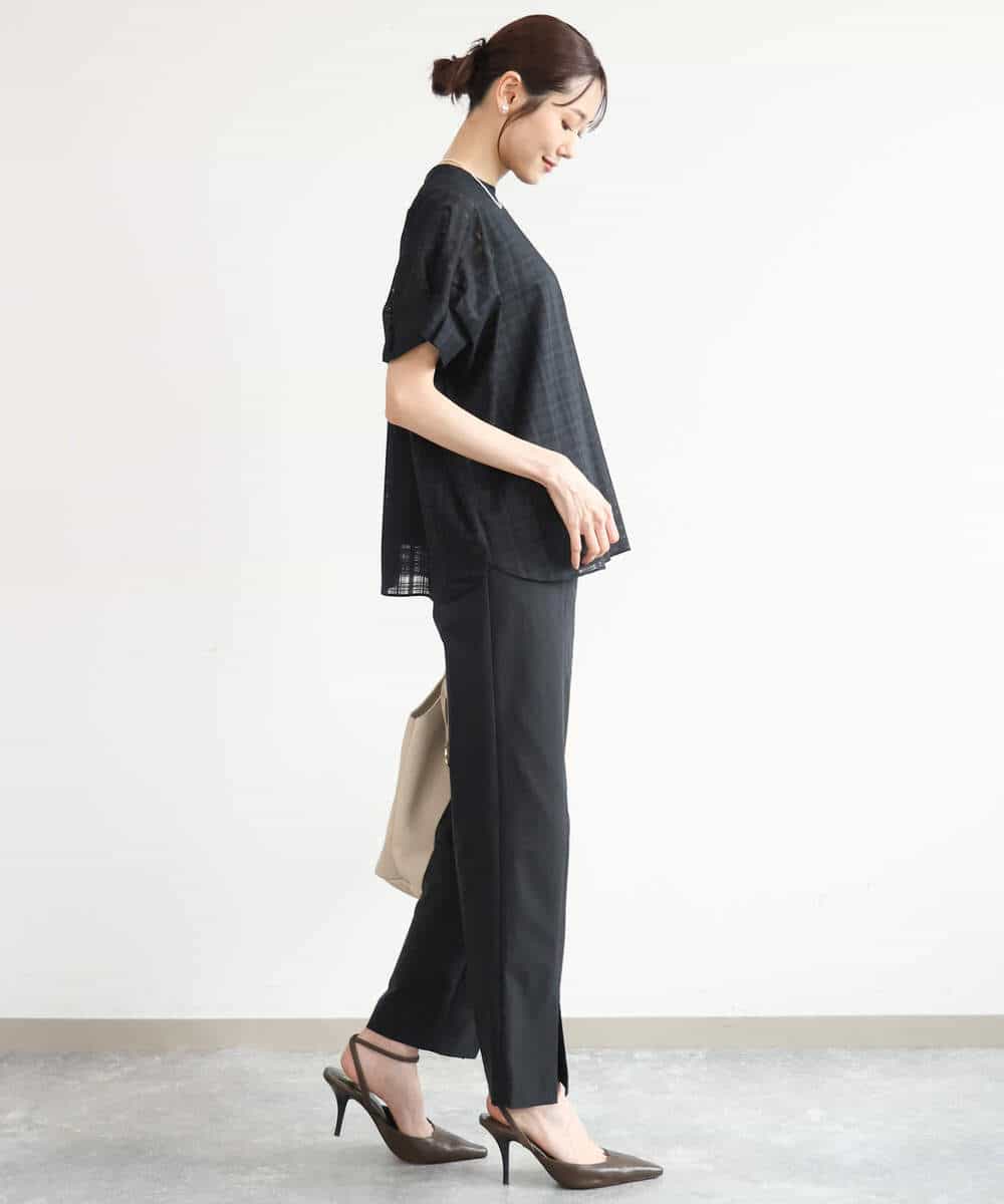 FKLJD30170 MK MICHEL KLEIN(MK ミッシェルクラン) [洗える]センタースリット入りストレッチパンツ ブラック