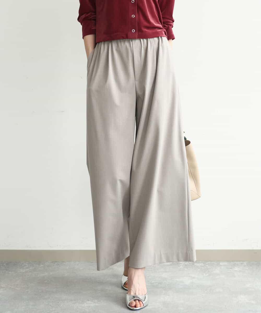 FKLJD34160 MK MICHEL KLEIN(MK ミッシェルクラン) [洗える]ストレートワイドパンツ(チェック・無地) ベージュ（無地）