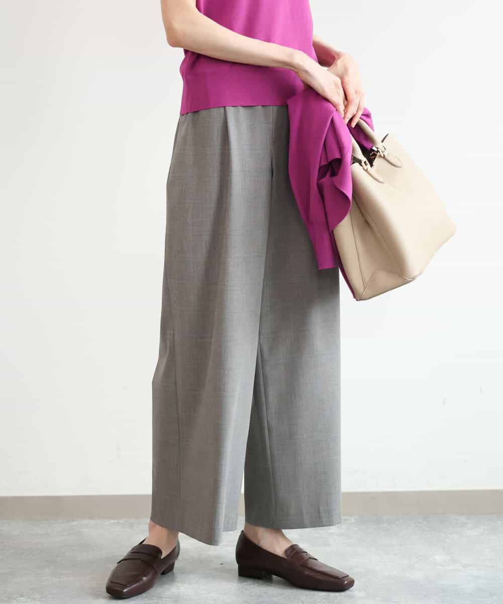 FKLJD34160 MK MICHEL KLEIN(MK ミッシェルクラン) [洗える]ストレートワイドパンツ(チェック・無地) グレー（チェック）