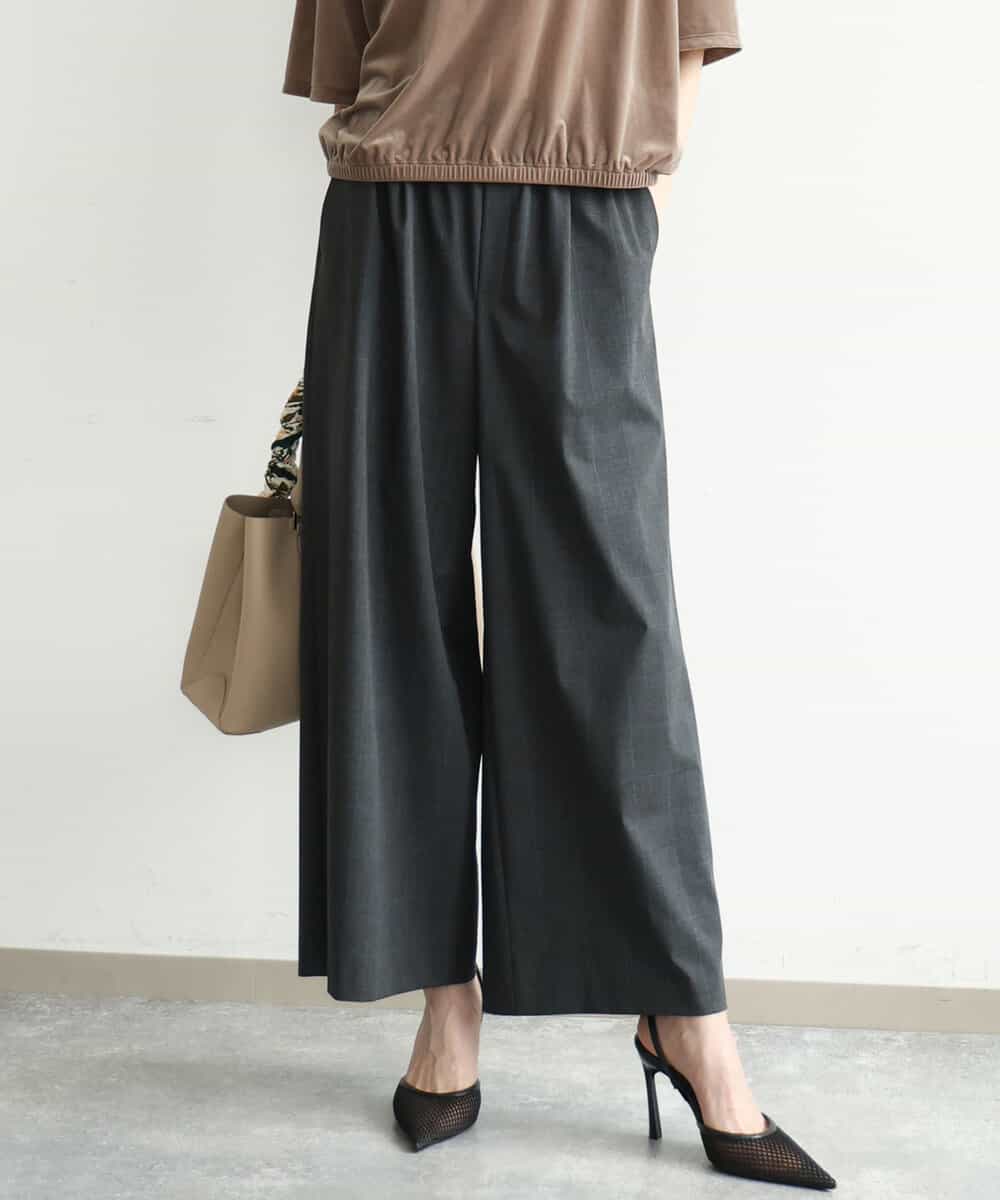 FKLJD34160 MK MICHEL KLEIN(MK ミッシェルクラン) [洗える]ストレートワイドパンツ(チェック・無地) ダークグレー（チェック）