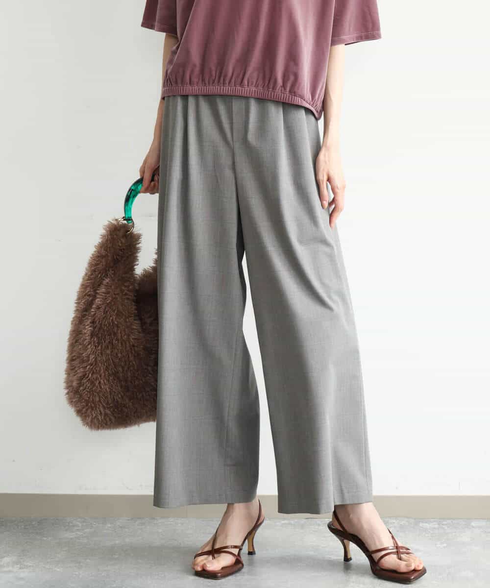 FKLJD34160 MK MICHEL KLEIN(MK ミッシェルクラン) [洗える]ストレートワイドパンツ(チェック・無地) ダークグレー（チェック）