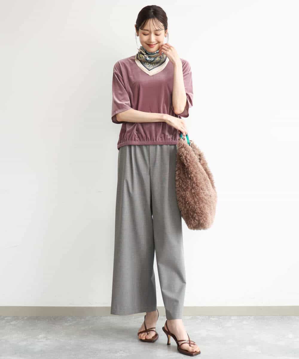 FKLJD34160 MK MICHEL KLEIN(MK ミッシェルクラン) [洗える]ストレートワイドパンツ(チェック・無地) ダークグレー（チェック）