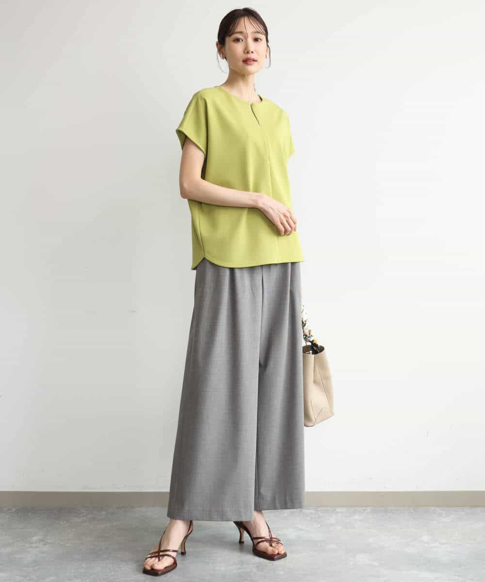 FKLJD34160 MK MICHEL KLEIN(MK ミッシェルクラン) [洗える]ストレートワイドパンツ(チェック・無地) ダークグレー（チェック）