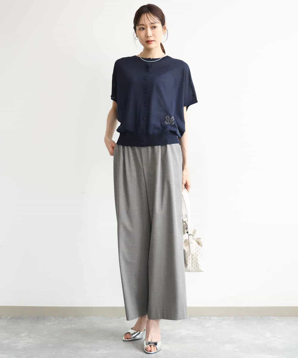 FKLJD34160 MK MICHEL KLEIN(MK ミッシェルクラン) [洗える]ストレートワイドパンツ(チェック・無地) ダークグレー（チェック）