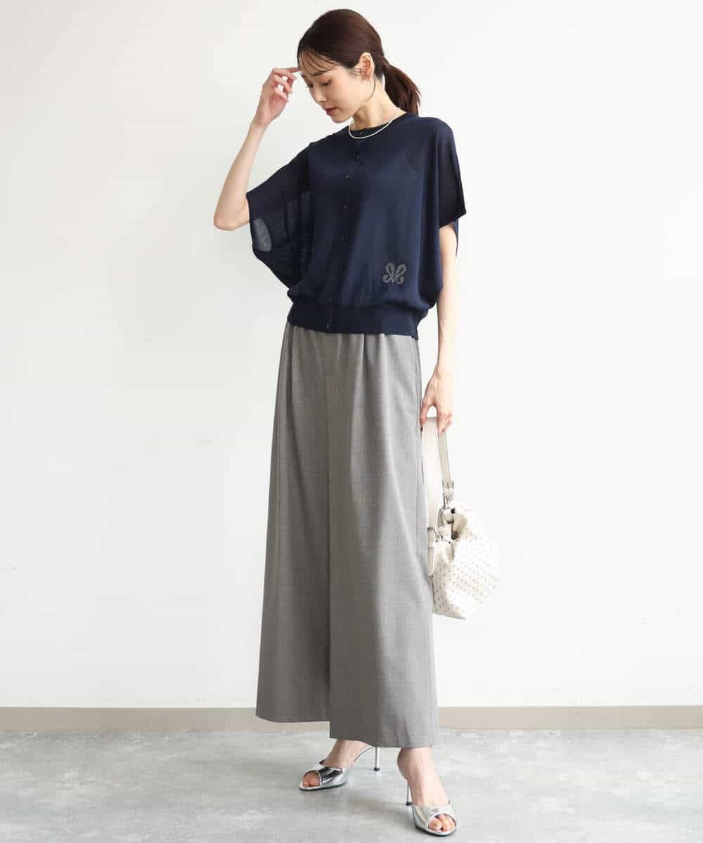 FKLJD34160 MK MICHEL KLEIN(MK ミッシェルクラン) [洗える]ストレートワイドパンツ(チェック・無地) ダークグレー（チェック）