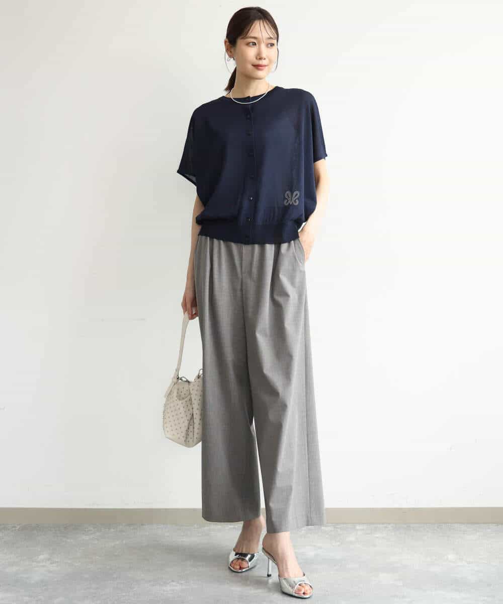 FKLJD34160 MK MICHEL KLEIN(MK ミッシェルクラン) [洗える]ストレートワイドパンツ(チェック・無地) ダークグレー（チェック）