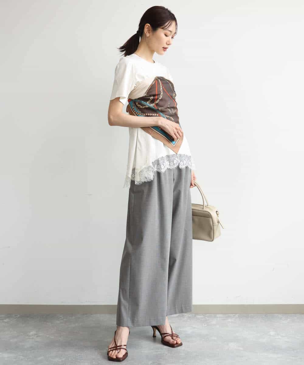 FKLJD34160 MK MICHEL KLEIN(MK ミッシェルクラン) [洗える]ストレートワイドパンツ(チェック・無地) ダークグレー（チェック）