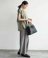 FKLJD34160 MK MICHEL KLEIN(MK ミッシェルクラン) [洗える]ストレートワイドパンツ(チェック・無地) ダークグレー（チェック）