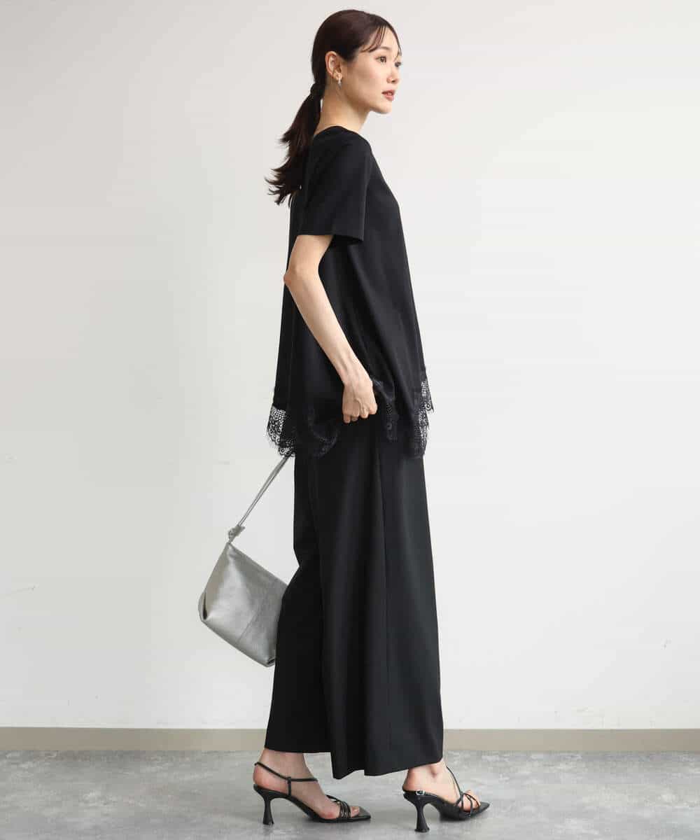 FKLJD34160 MK MICHEL KLEIN(MK ミッシェルクラン) [洗える]ストレートワイドパンツ(チェック・無地) ダークグレー（チェック）