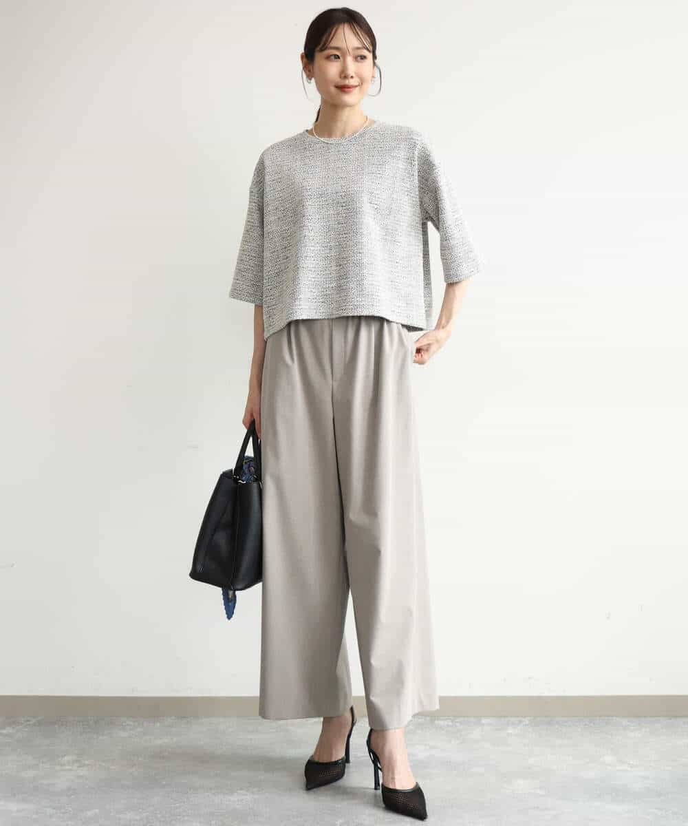 FKLJD34160 MK MICHEL KLEIN(MK ミッシェルクラン) [洗える]ストレートワイドパンツ(チェック・無地) ダークグレー（チェック）