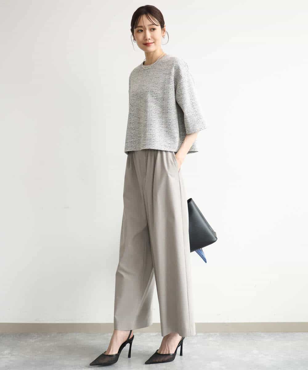 FKLJD34160 MK MICHEL KLEIN(MK ミッシェルクラン) [洗える]ストレートワイドパンツ(チェック・無地) ダークグレー（チェック）