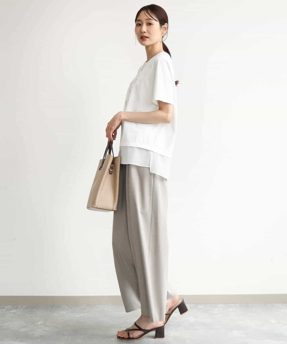 FKLJD34160 MK MICHEL KLEIN(MK ミッシェルクラン) [洗える]ストレートワイドパンツ(チェック・無地) ダークグレー（チェック）