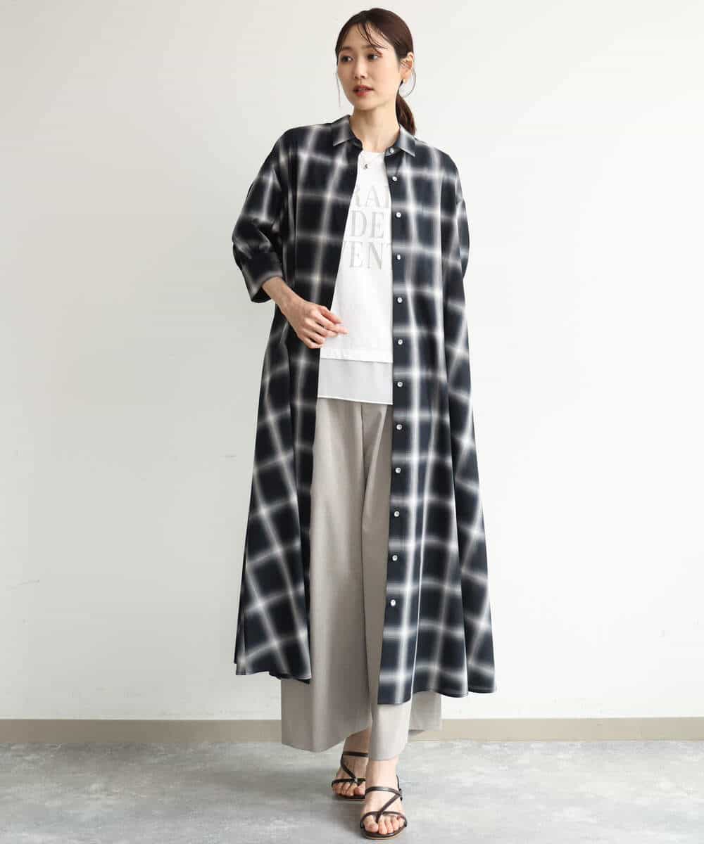 FKLJD34160 MK MICHEL KLEIN(MK ミッシェルクラン) [洗える]ストレートワイドパンツ(チェック・無地) ダークグレー（チェック）