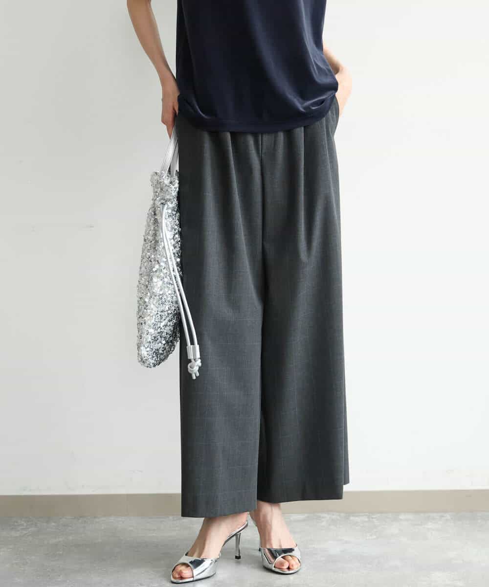 FKLJD34160 MK MICHEL KLEIN(MK ミッシェルクラン) [洗える]ストレートワイドパンツ(チェック・無地) ダークグレー（チェック）
