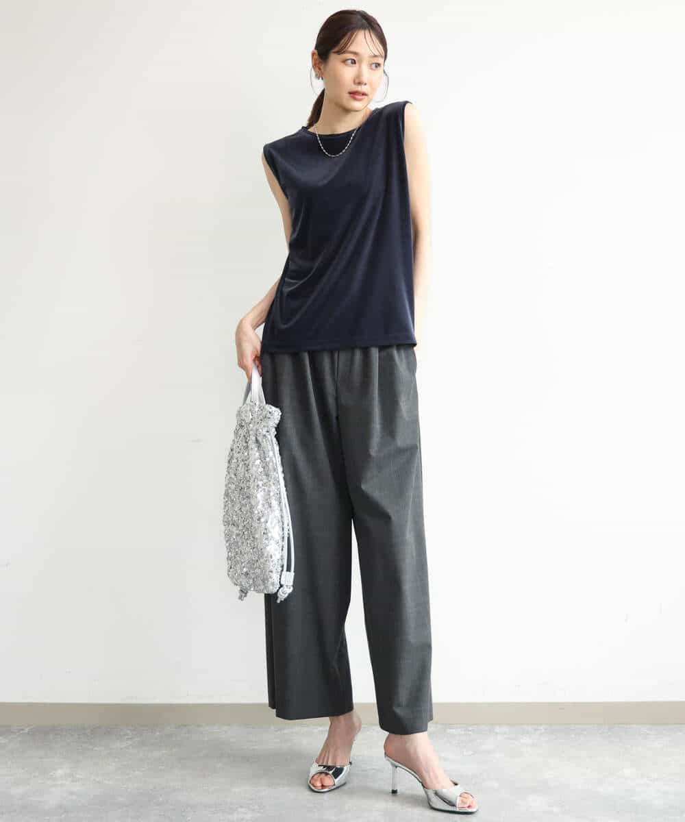 FKLJD34160 MK MICHEL KLEIN(MK ミッシェルクラン) [洗える]ストレートワイドパンツ(チェック・無地) ダークグレー（チェック）