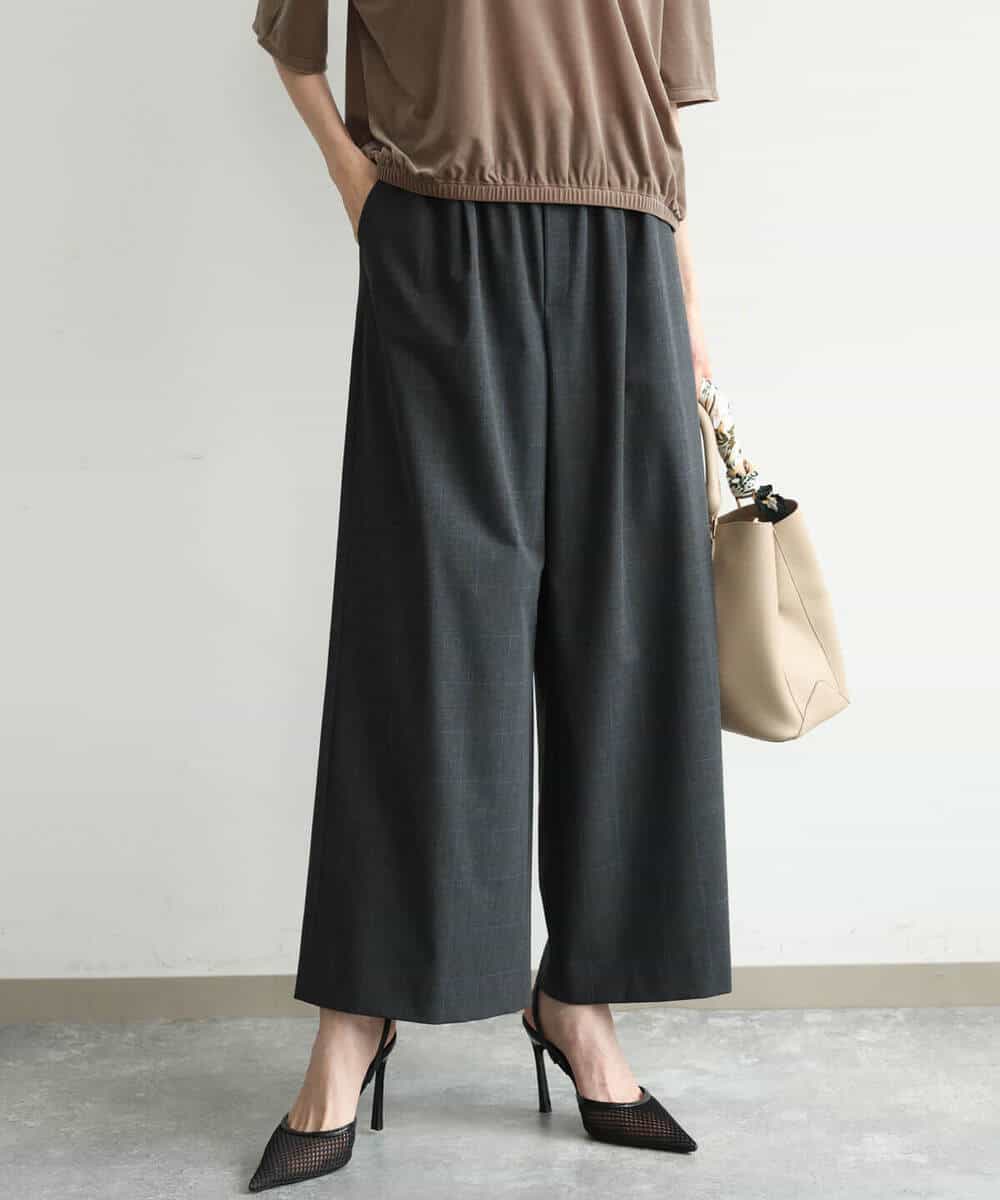 FKLJD34160 MK MICHEL KLEIN(MK ミッシェルクラン) [洗える]ストレートワイドパンツ(チェック・無地) ダークグレー（チェック）