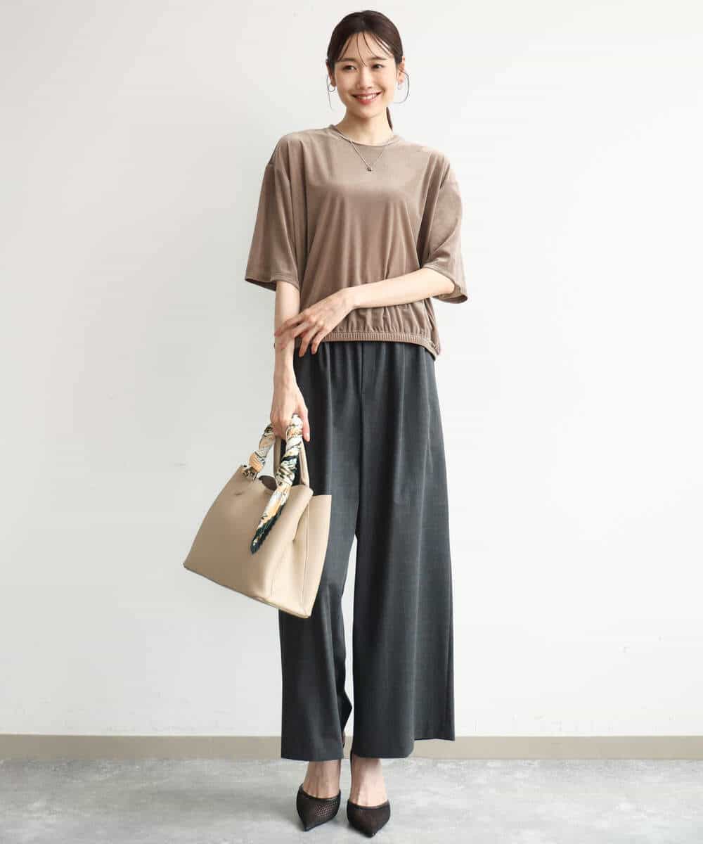 FKLJD34160 MK MICHEL KLEIN(MK ミッシェルクラン) [洗える]ストレートワイドパンツ(チェック・無地) ダークグレー（チェック）
