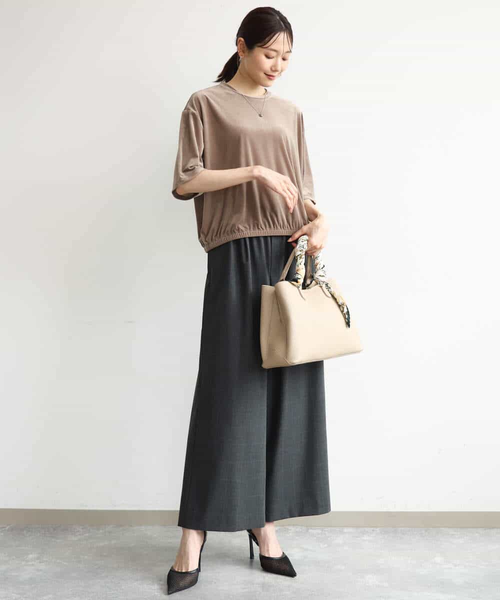 FKLJD34160 MK MICHEL KLEIN(MK ミッシェルクラン) [洗える]ストレートワイドパンツ(チェック・無地) ダークグレー（チェック）