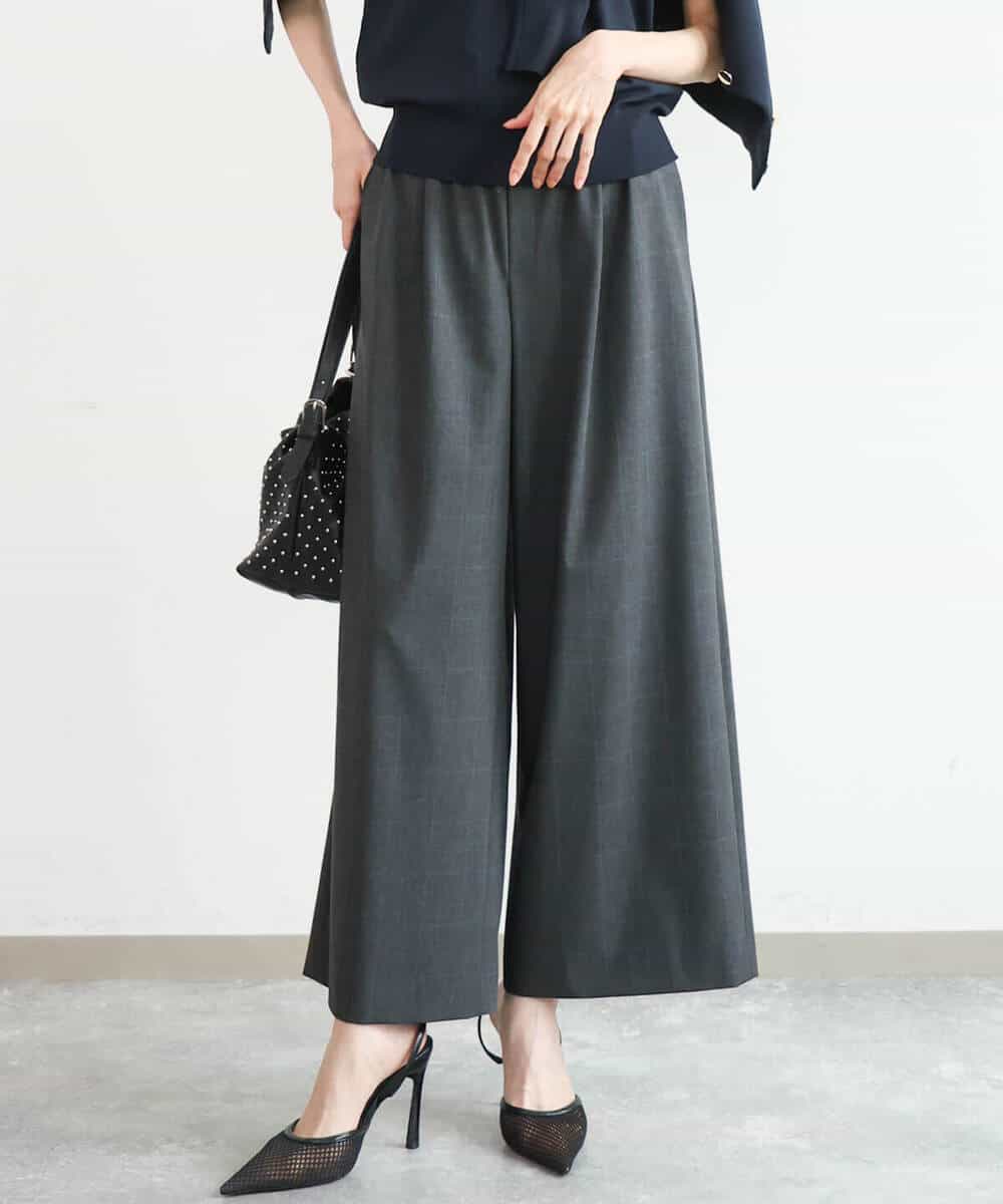 FKLJD34160 MK MICHEL KLEIN(MK ミッシェルクラン) [洗える]ストレートワイドパンツ(チェック・無地) ダークグレー（チェック）