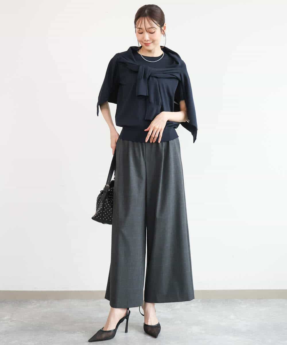 FKLJD34160 MK MICHEL KLEIN(MK ミッシェルクラン) [洗える]ストレートワイドパンツ(チェック・無地) ダークグレー（チェック）