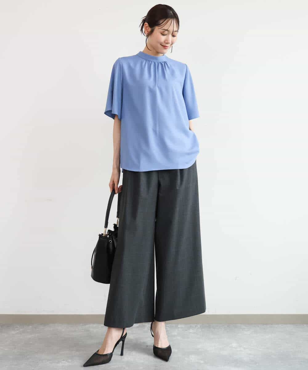 FKLJD34160 MK MICHEL KLEIN(MK ミッシェルクラン) [洗える]ストレートワイドパンツ(チェック・無地) ダークグレー（チェック）
