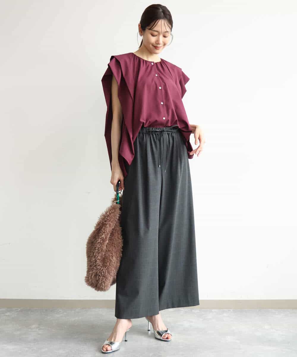 FKLJD34160 MK MICHEL KLEIN(MK ミッシェルクラン) [洗える]ストレートワイドパンツ(チェック・無地) ダークグレー（チェック）