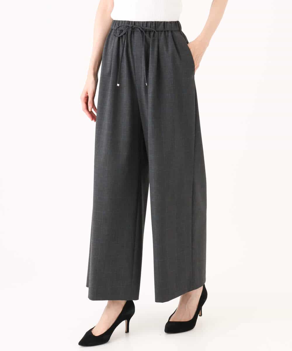 FKLJD34160 MK MICHEL KLEIN(MK ミッシェルクラン) [洗える]ストレートワイドパンツ(チェック・無地) ダークグレー（チェック）