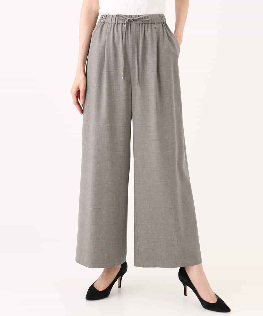 FKLJD34160 MK MICHEL KLEIN(MK ミッシェルクラン) [洗える]ストレートワイドパンツ(チェック・無地) ダークグレー（チェック）