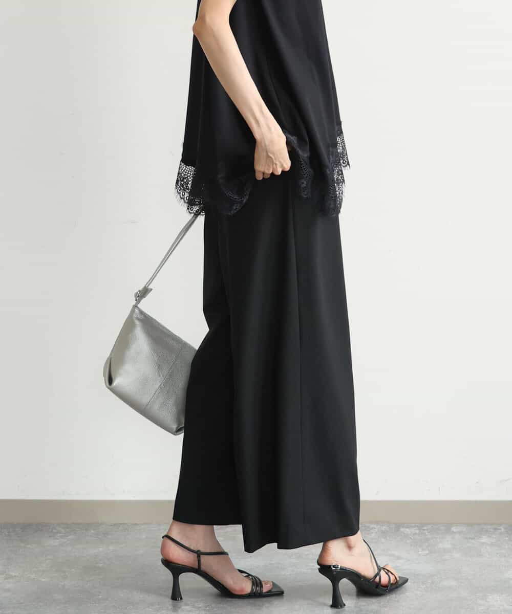 FKLJD34160 MK MICHEL KLEIN(MK ミッシェルクラン) [洗える]ストレートワイドパンツ(チェック・無地) ブラック（無地）