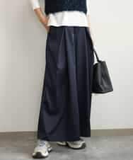 FKLJD40180 MK MICHEL KLEIN(MK ミッシェルクラン) [洗える]サテンストレッチワイドパンツ ネイビー