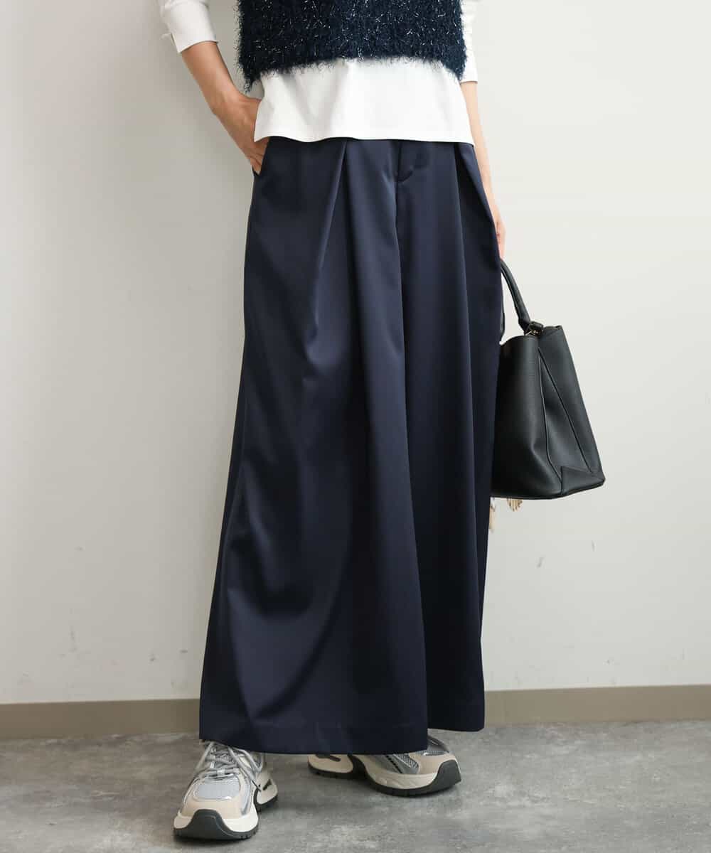 FKLJD40180 MK MICHEL KLEIN(MK ミッシェルクラン) [洗える]サテンストレッチワイドパンツ ネイビー