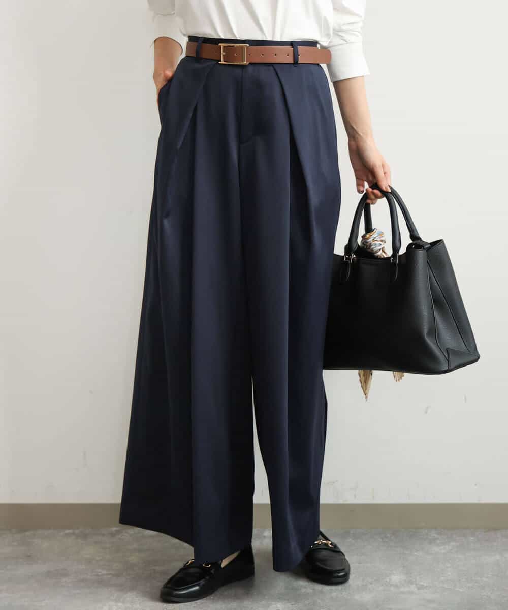 FKLJD40180 MK MICHEL KLEIN(MK ミッシェルクラン) [洗える]サテンストレッチワイドパンツ ブラウン