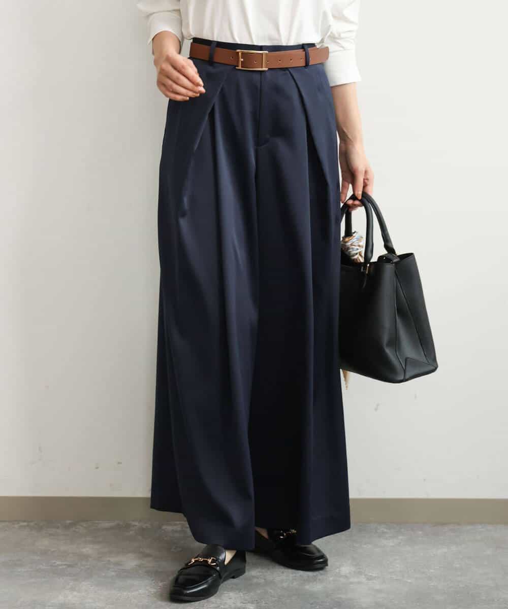 FKLJD40180 MK MICHEL KLEIN(MK ミッシェルクラン) [洗える]サテンストレッチワイドパンツ ブラウン