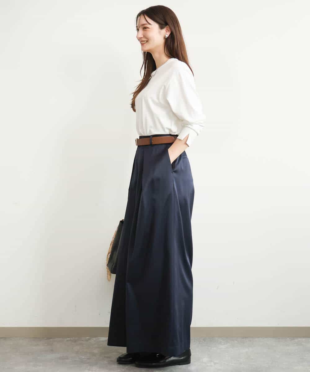 FKLJD40180 MK MICHEL KLEIN(MK ミッシェルクラン) [洗える]サテンストレッチワイドパンツ ブラウン