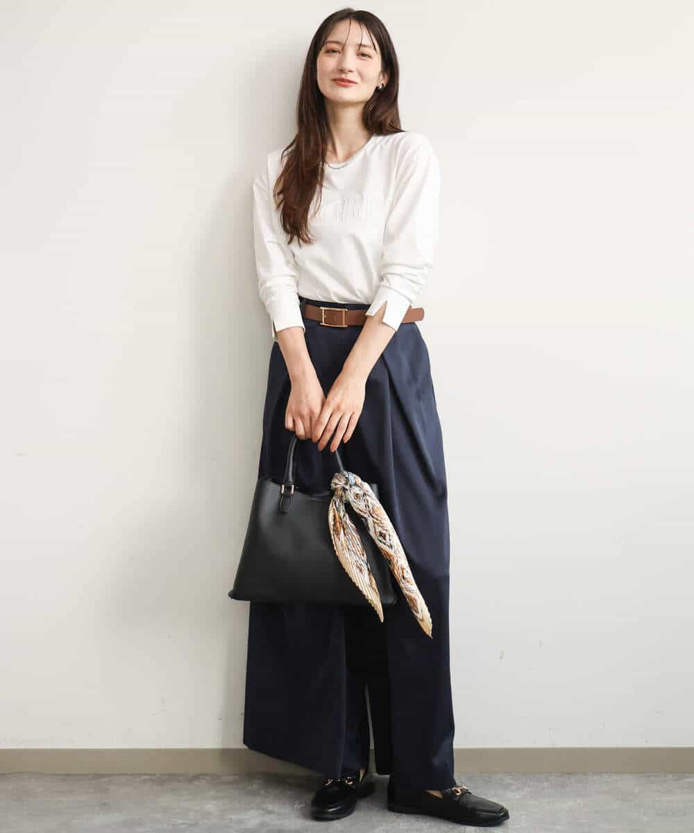 FKLJD40180 MK MICHEL KLEIN(MK ミッシェルクラン) [洗える]サテンストレッチワイドパンツ ブラウン