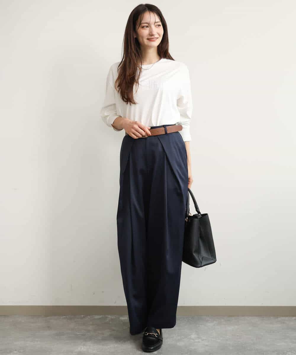 FKLJD40180 MK MICHEL KLEIN(MK ミッシェルクラン) [洗える]サテンストレッチワイドパンツ ブラウン