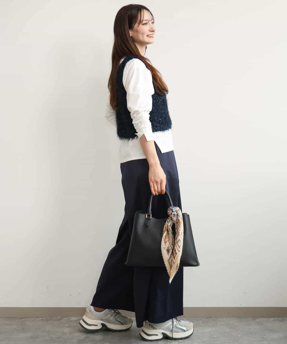 FKLJD40180 MK MICHEL KLEIN(MK ミッシェルクラン) [洗える]サテンストレッチワイドパンツ ブラウン