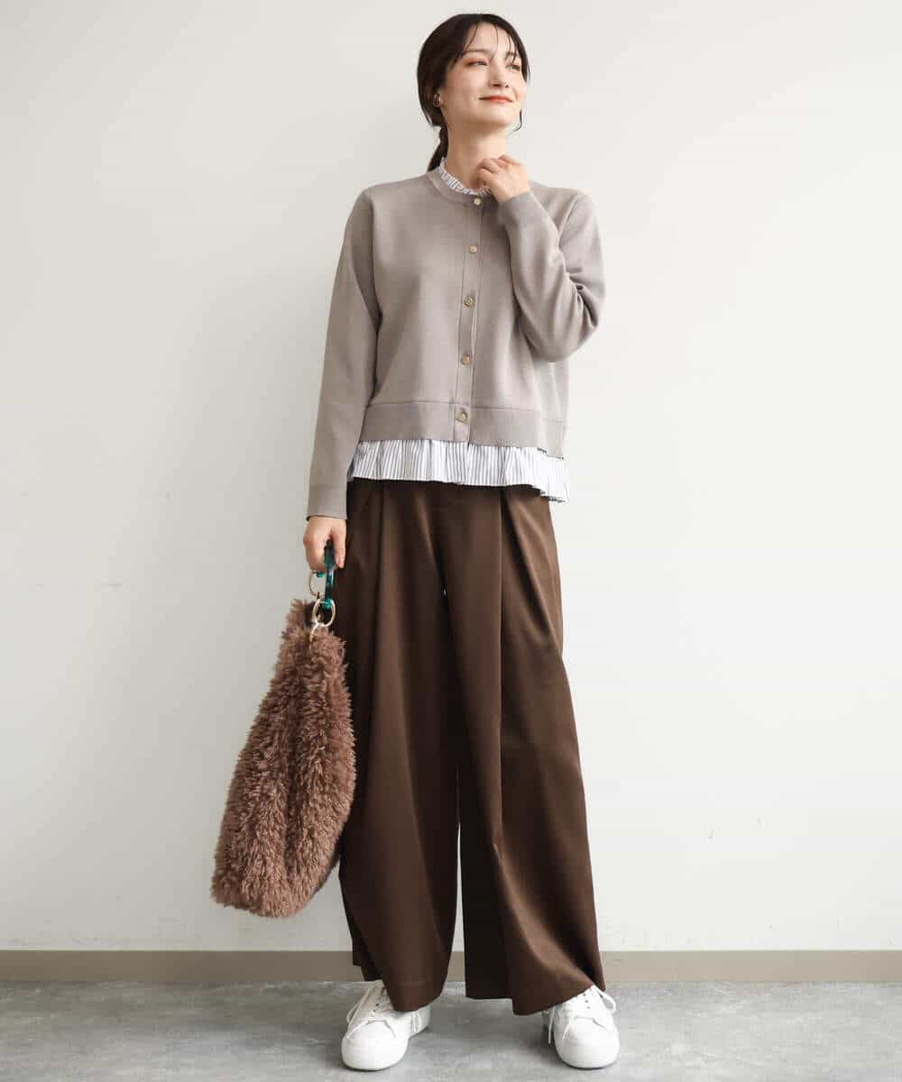 FKLJD40180 MK MICHEL KLEIN(MK ミッシェルクラン) [洗える]サテンストレッチワイドパンツ ブラウン