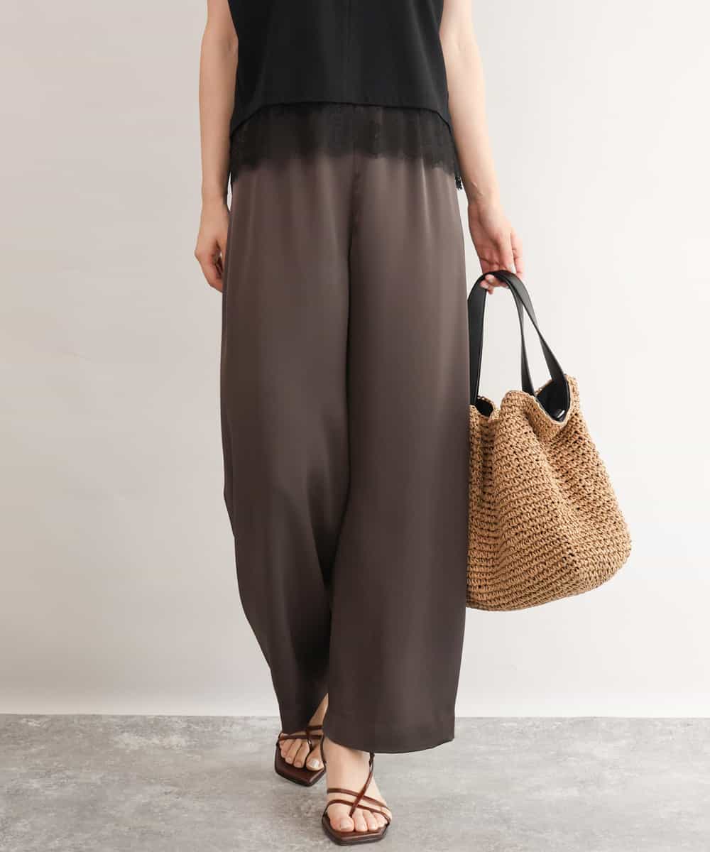 FKLJD71150 MK MICHEL KLEIN(MK ミッシェルクラン) [接触冷感/洗える]リラクシーサテンワイドパンツ ブラウン