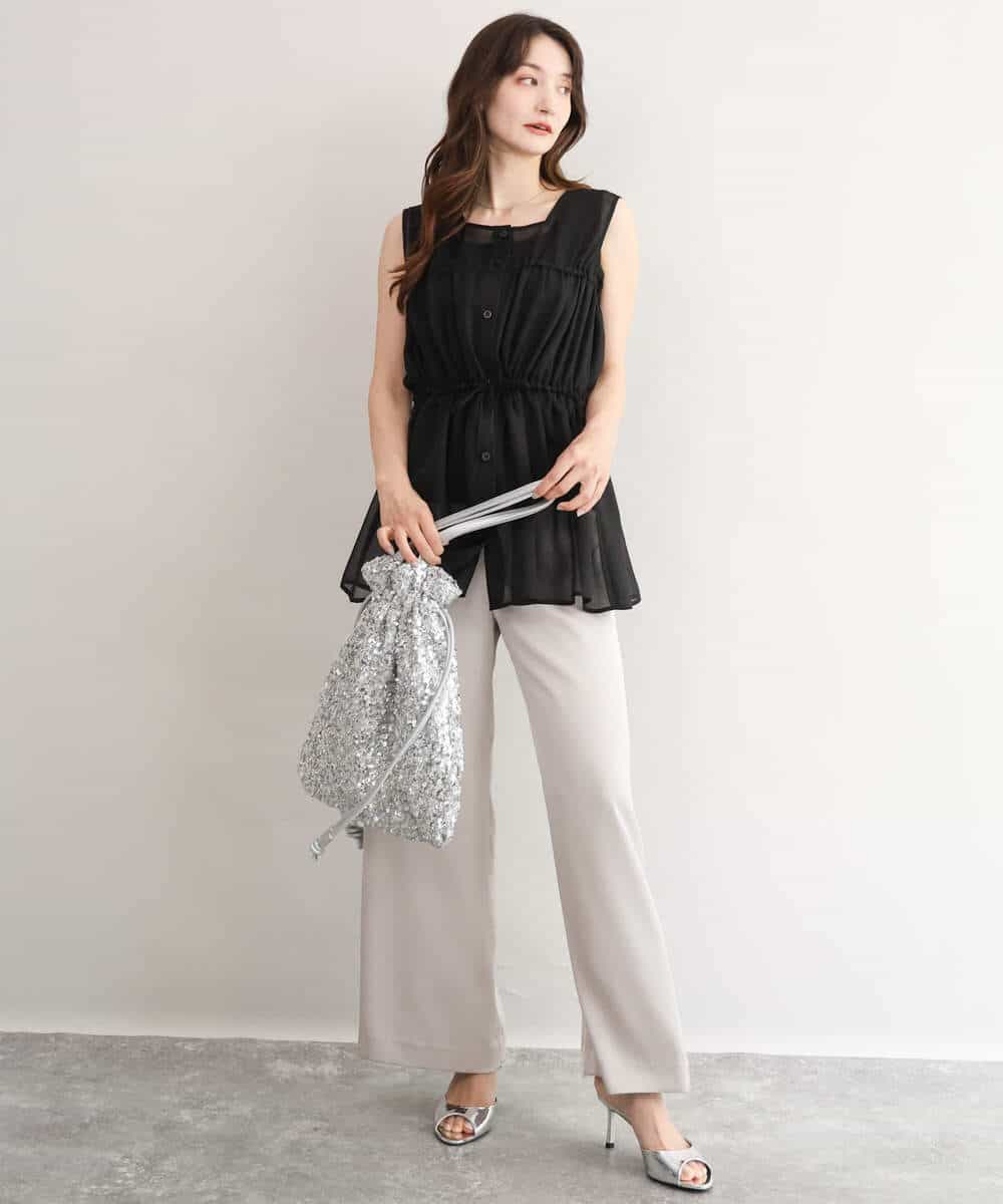 FKLJD71150 MK MICHEL KLEIN(MK ミッシェルクラン) [接触冷感/洗える]リラクシーサテンワイドパンツ ブラウン