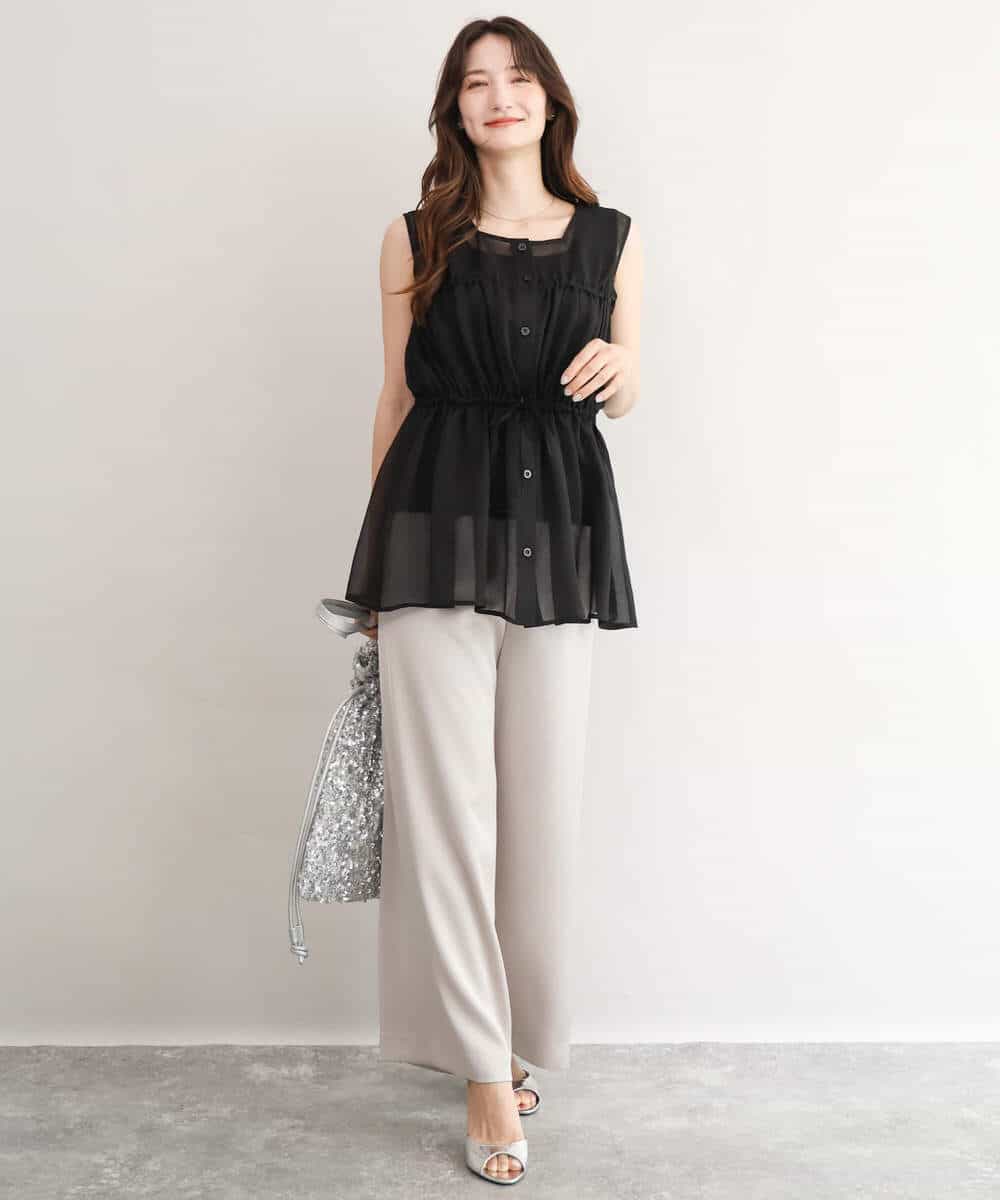 FKLJD71150 MK MICHEL KLEIN(MK ミッシェルクラン) [接触冷感/洗える]リラクシーサテンワイドパンツ ブラウン