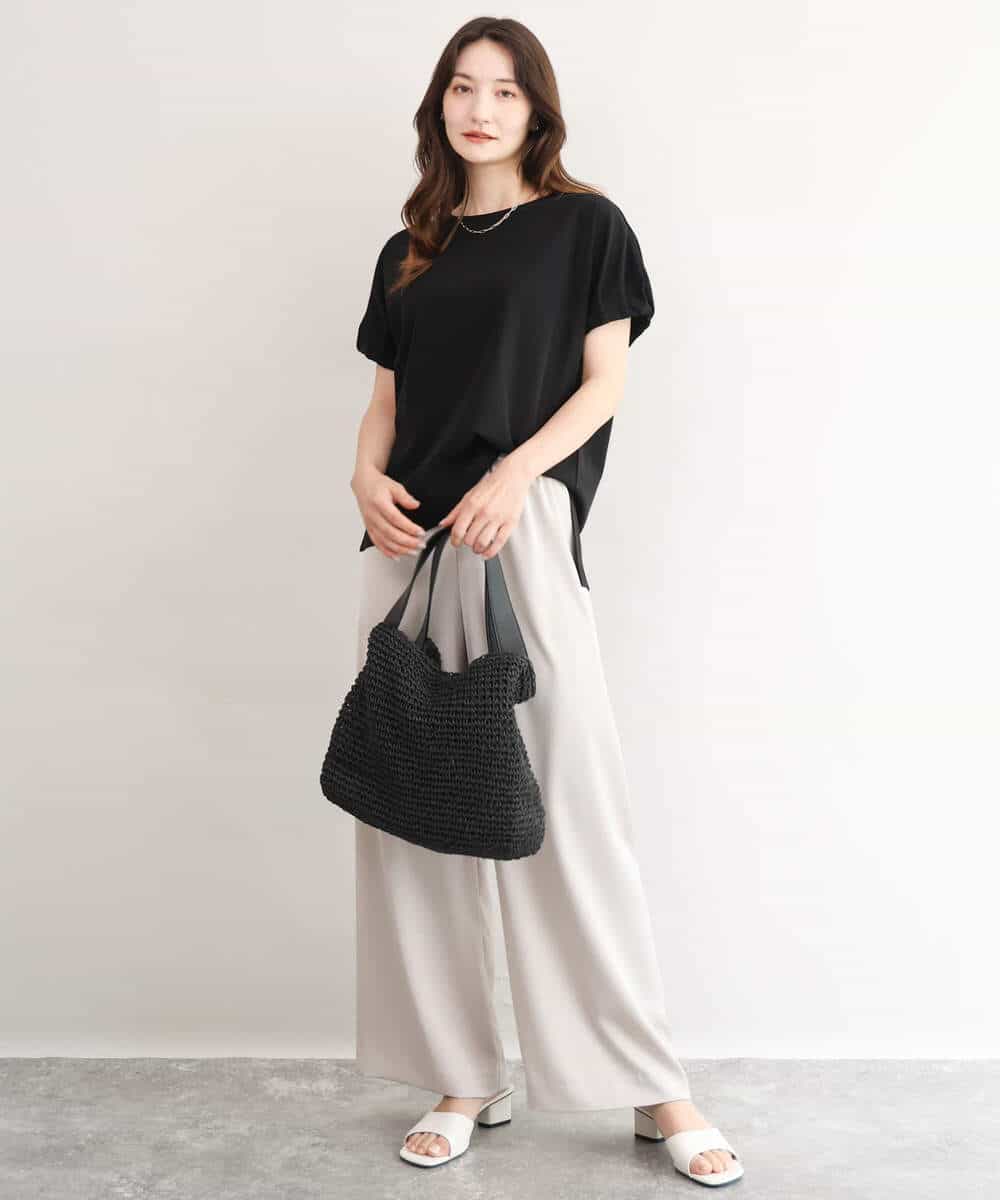 FKLJD71150 MK MICHEL KLEIN(MK ミッシェルクラン) [接触冷感/洗える]リラクシーサテンワイドパンツ ブラウン