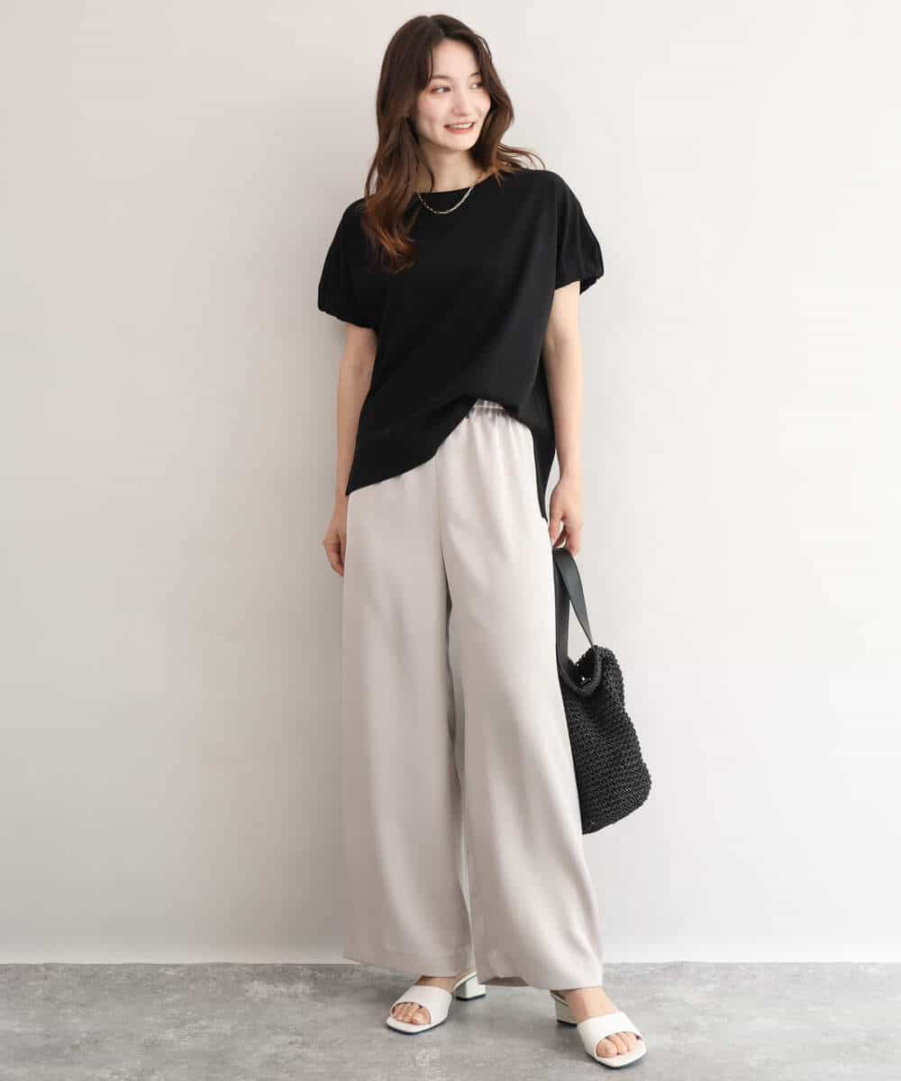 FKLJD71150 MK MICHEL KLEIN(MK ミッシェルクラン) [接触冷感/洗える]リラクシーサテンワイドパンツ ブラウン