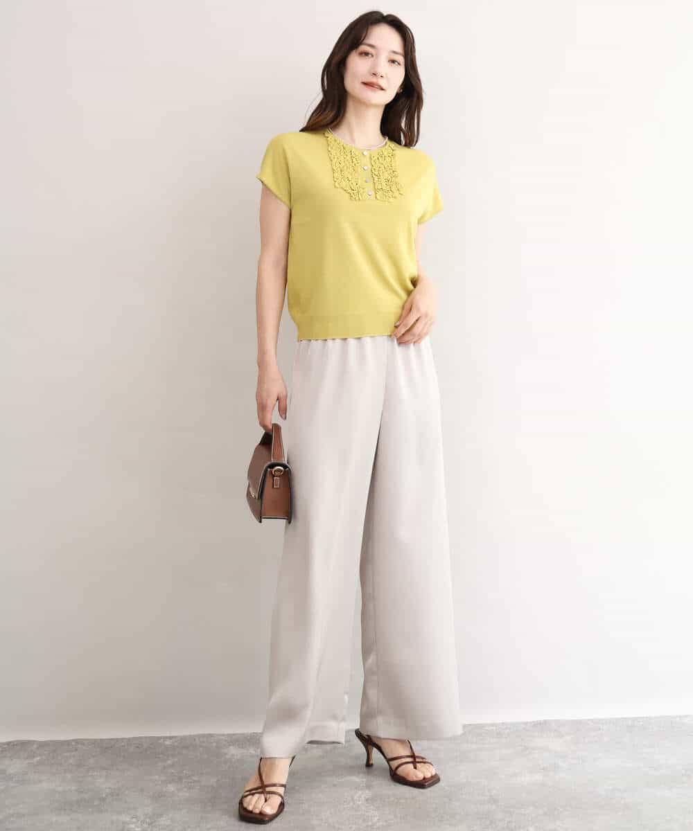 FKLJD71150 MK MICHEL KLEIN(MK ミッシェルクラン) [接触冷感/洗える]リラクシーサテンワイドパンツ ブラウン